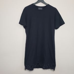 Vanessa Scott feather front trim tshirt dress black S